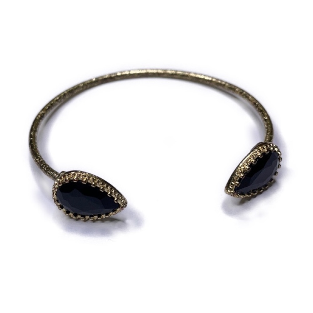 Black Pear Shape Accents Open Cuff Costume Bangle Bracelet